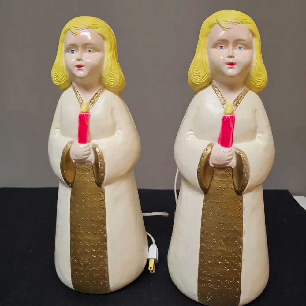 Pair Choir Angel Christmas Blowmolds 1970s Union Products Inc. 13.5